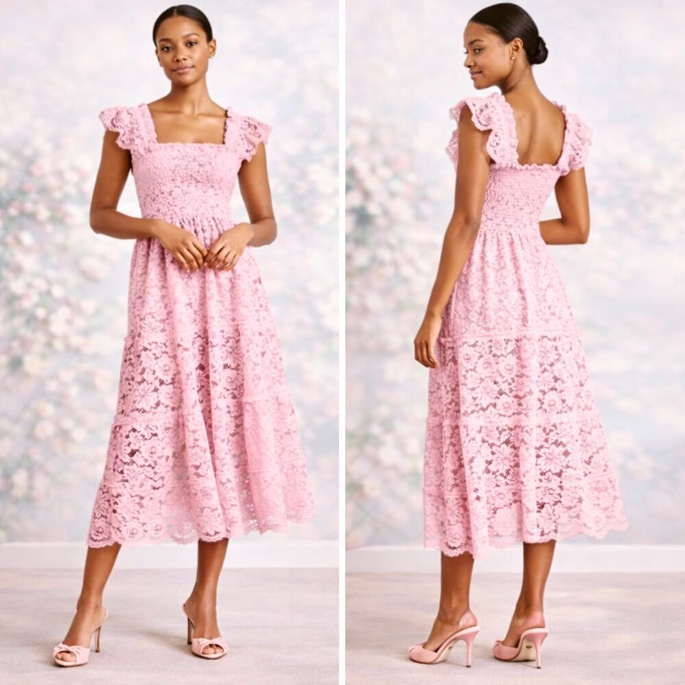Hill House The Collector's Edition Ellie Nap Midi Dress Pink Lace Size XS New